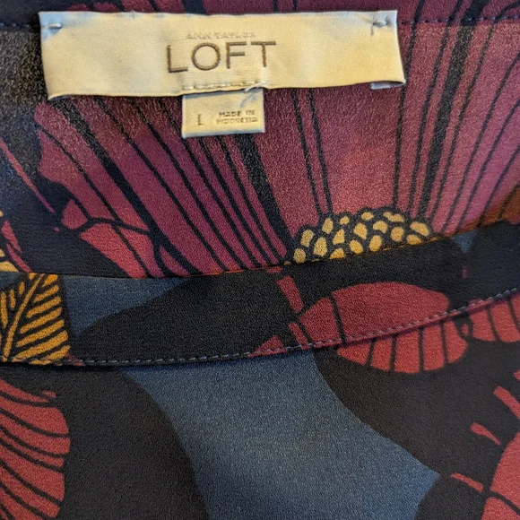 LOFT Floral Blouse - Dark Blue and Burgundy - Picture 2 of 3